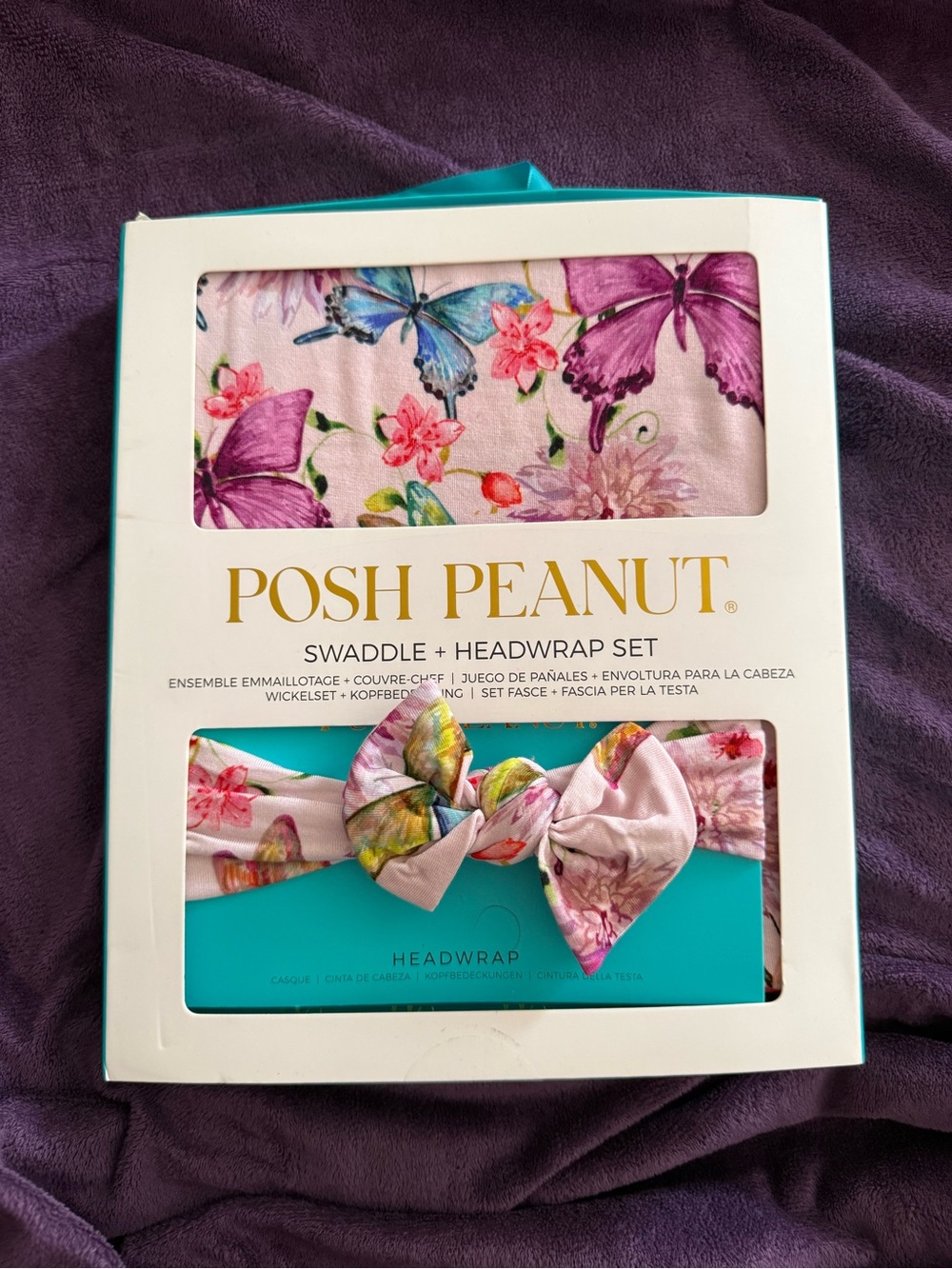 Posh Peanut Swaddle and Headwrap set New in Box never used